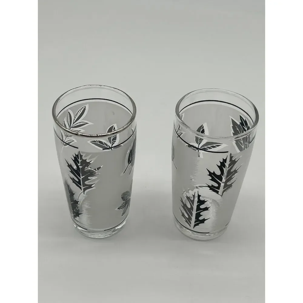 Vintage Libbey Silver Leaf Juice Glasses Set of 2 Clear Glass Tumblers 4”